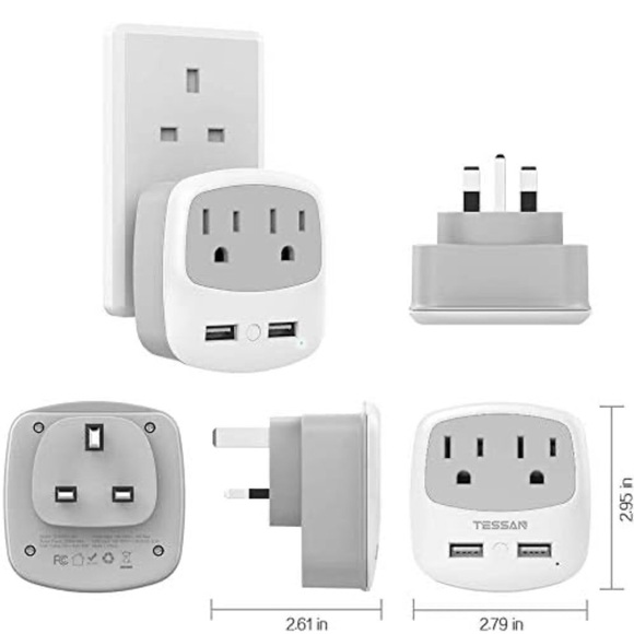 Travel Plug Adapter, TESSAN International Power Adaptor with USB Charger America - Picture 4 of 7